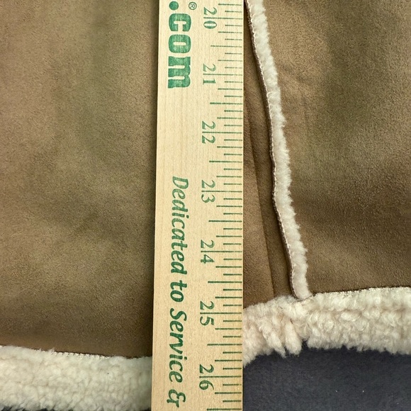 Promesa Womens S Button-Up Faux Suede Jacket With Faux Shearling Trim Tan & Whit - Picture 7 of 8